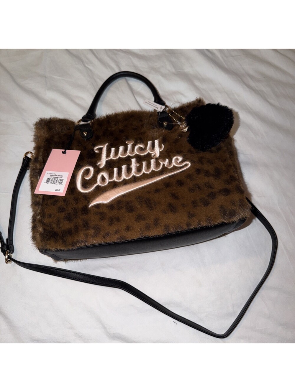 NWT CHOCOLATE, LEOPARD JUICY COUTURE SNOWBALL, LARGE TOTE w/ charm